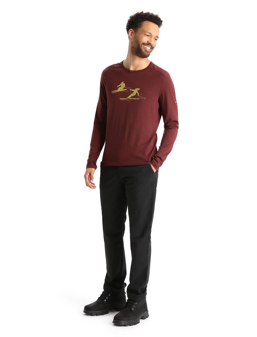 Icebreaker Merino 200 Oasis Long Sleeve Crewe Last Run Férfi Base Layers Piros | HU 1339EBCX